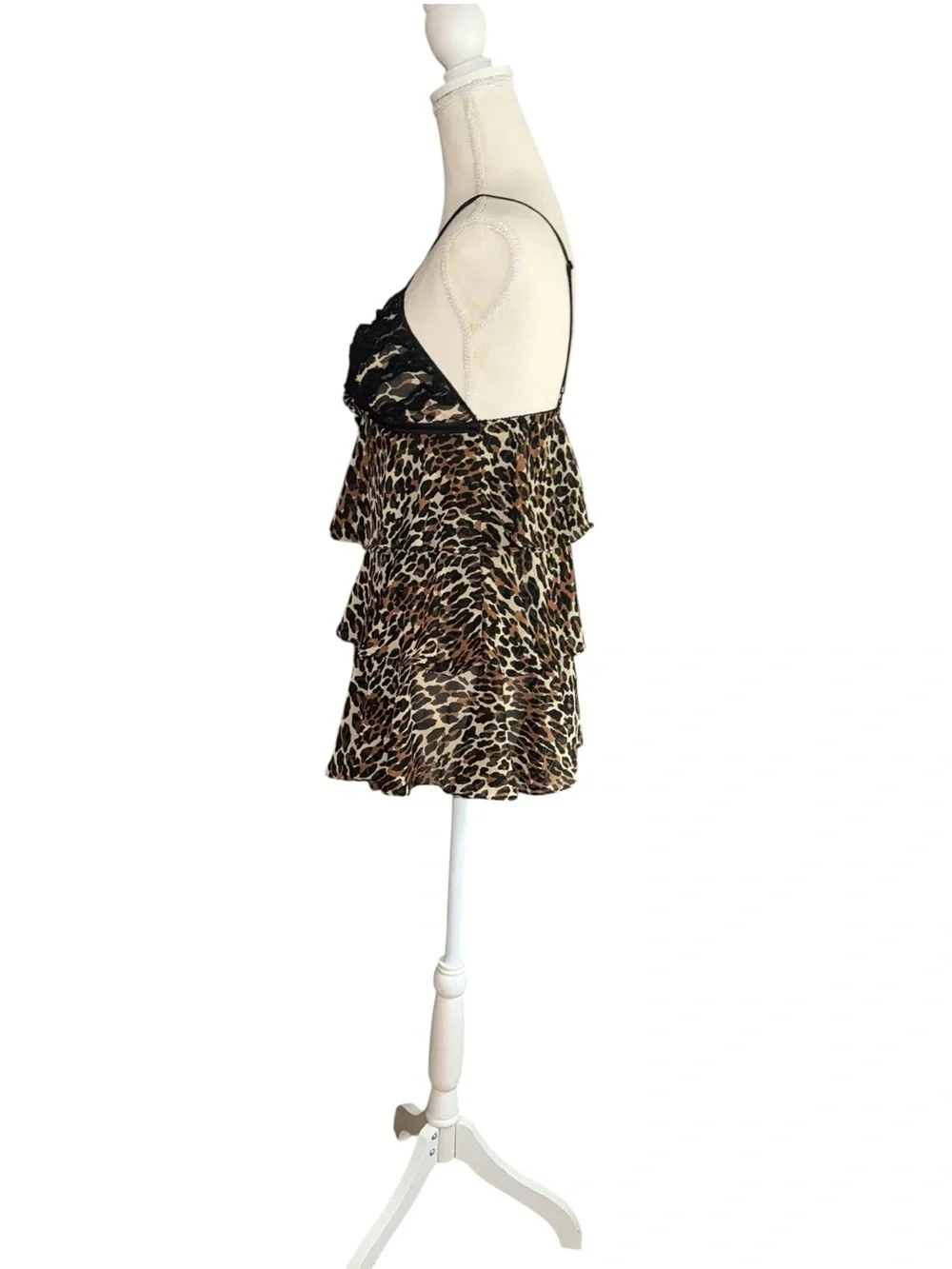 Betsey Johnson Y2k Vtg Leopard Print Lace-Trim Layered Chemise, Rose applique